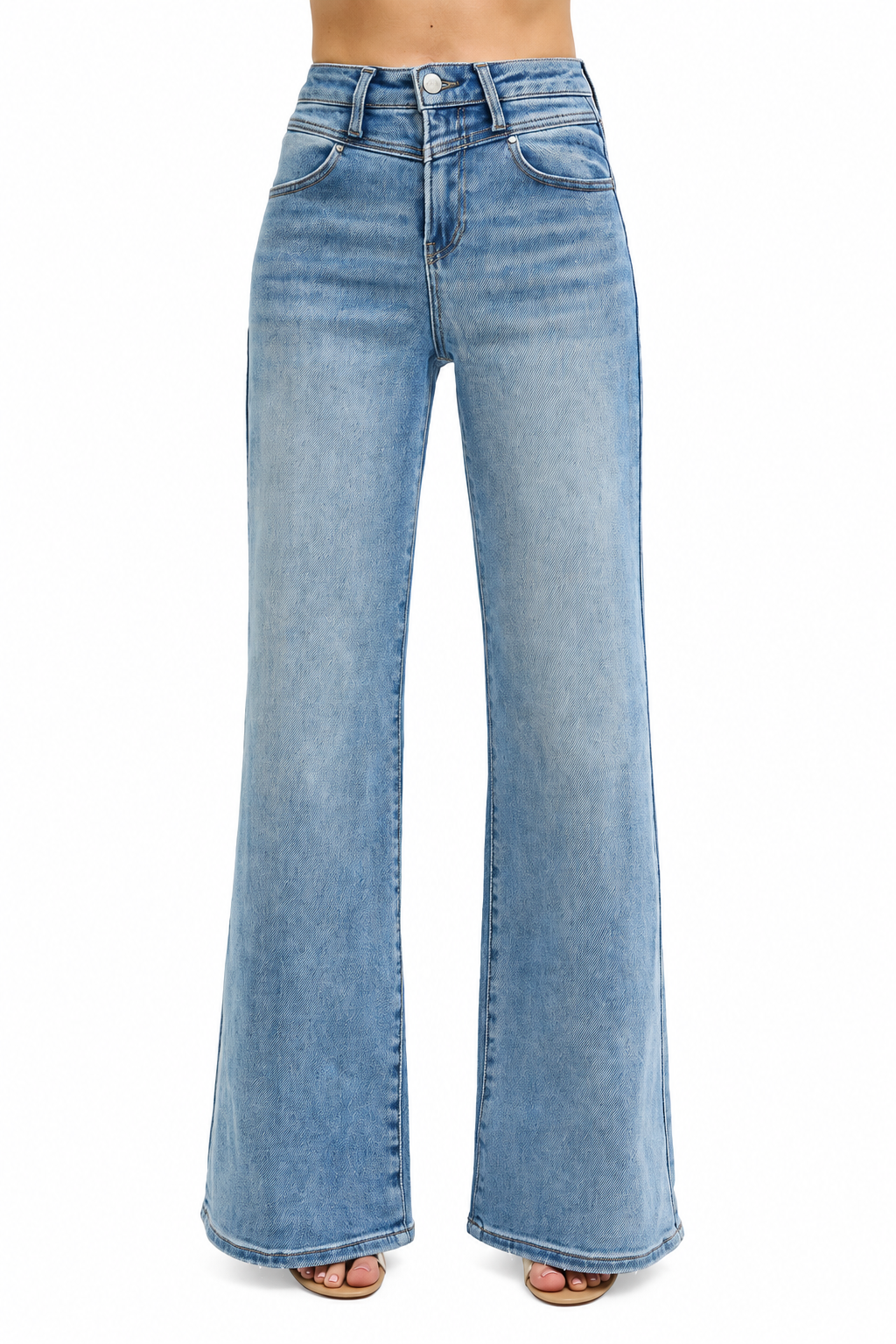 Risen High Rise Wide Leg Front Yoke Jeans