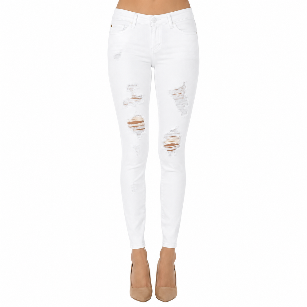 Distressed Judy Blue Skinny Jean — white background view 2