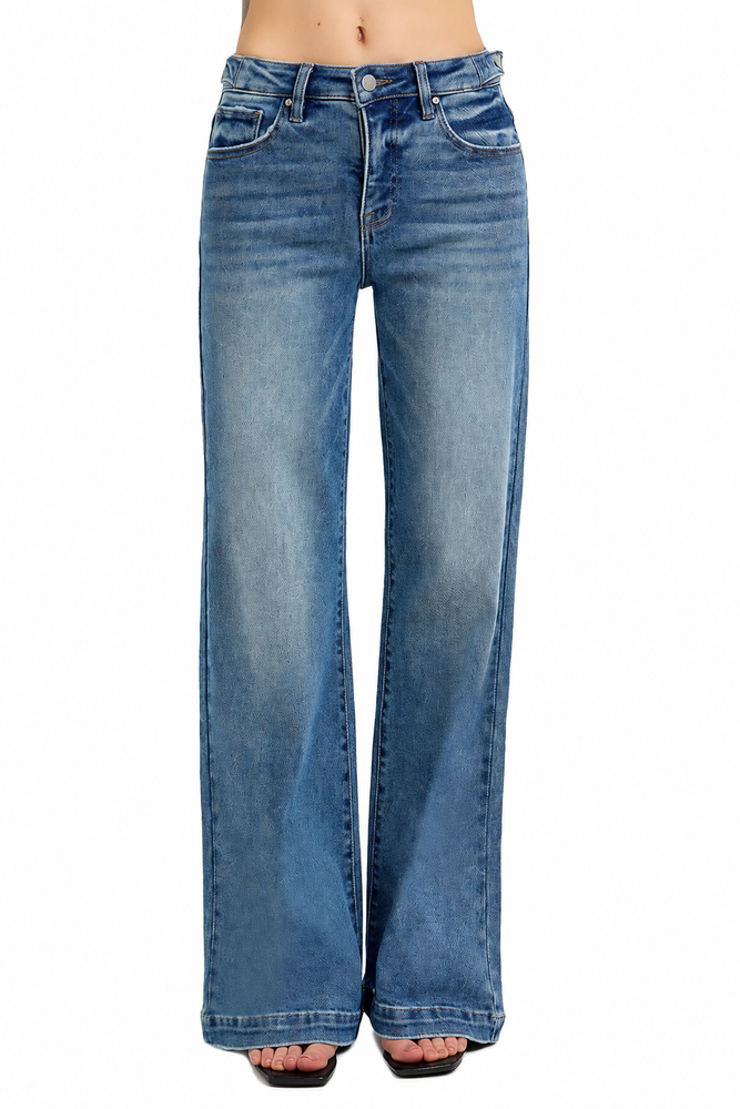 Risen Tummy Control High Rise Wide Leg Jeans — white background view 2