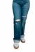 Risen Tummy Control High Rise Straight Leg Distressed — white background view 1