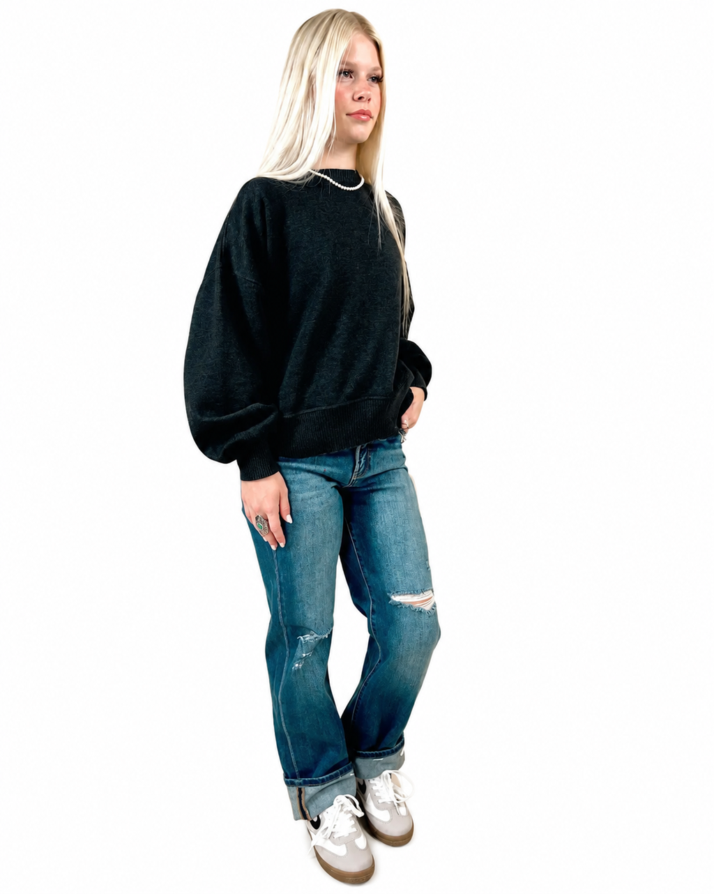 Risen Tummy Control High Rise Straight Leg Distressed