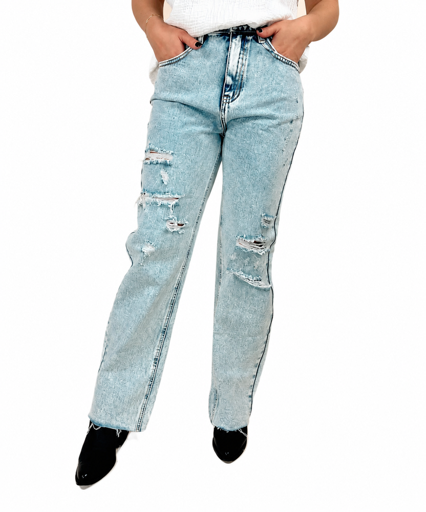 Dogma High Rise Straight Leg Denim Jeans — white background view 1