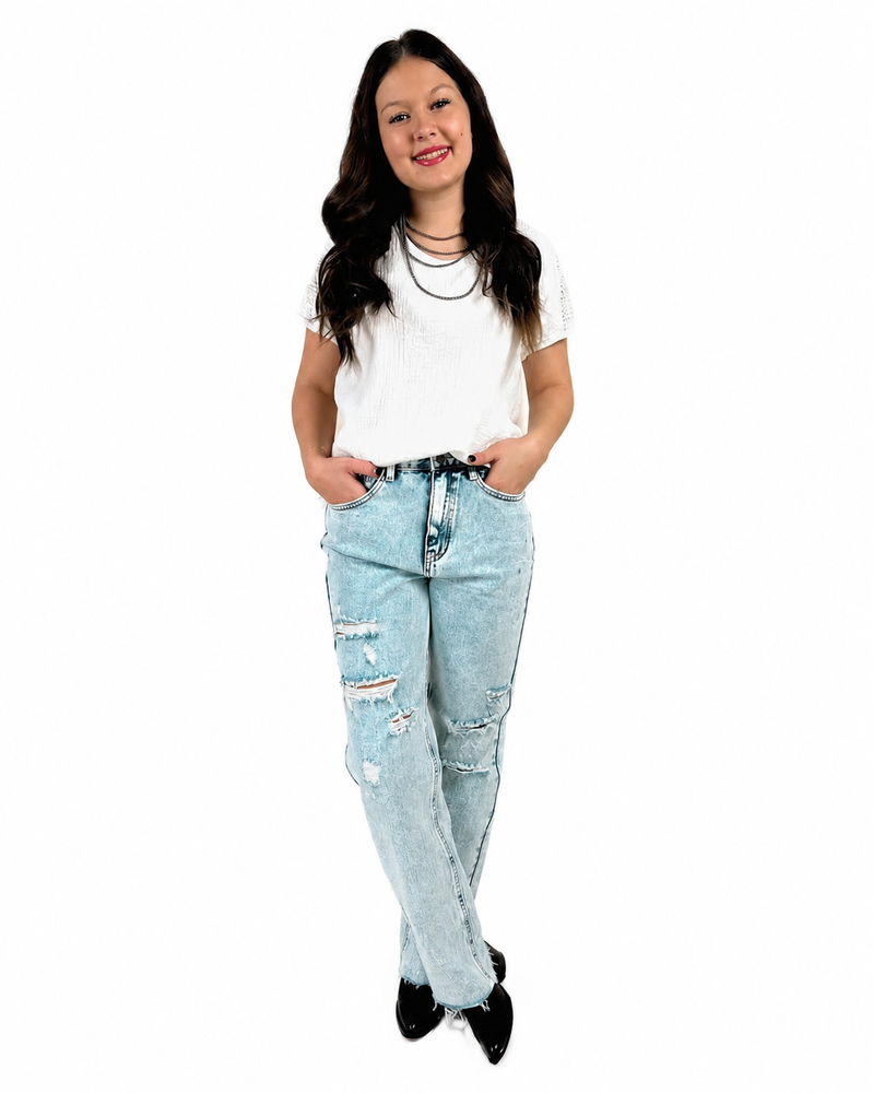 Dogma High Rise Straight Leg Denim Jeans — white background view 2