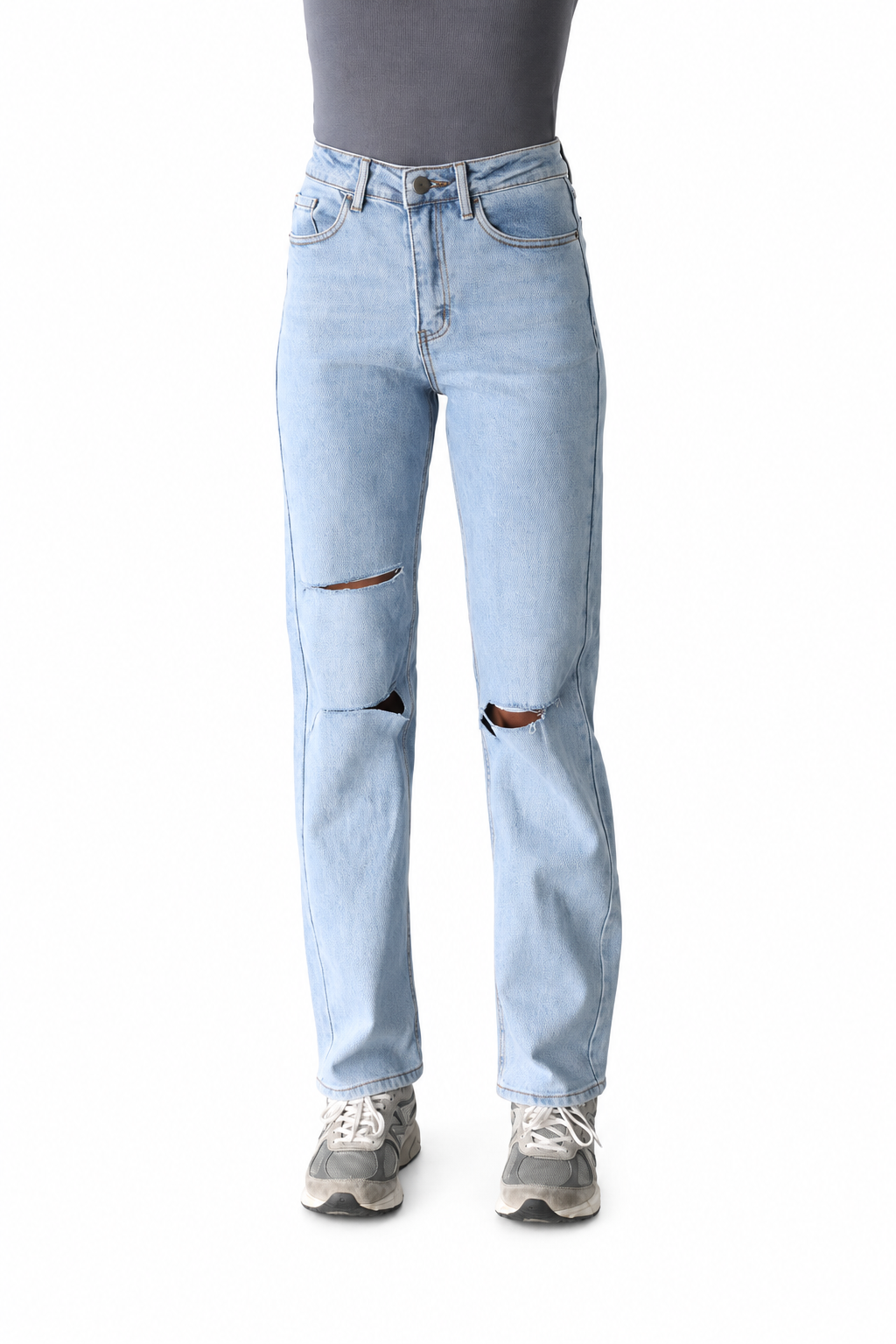 Distressed Straight Leg Denim Jeans