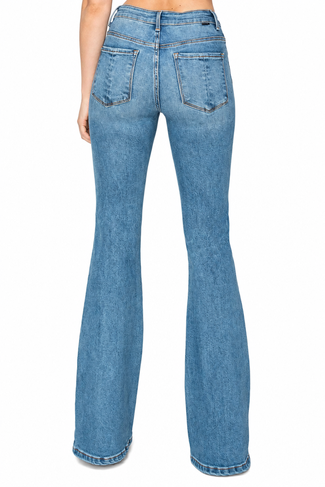 Risen Mid Rise Flare Jeans — white background view 2