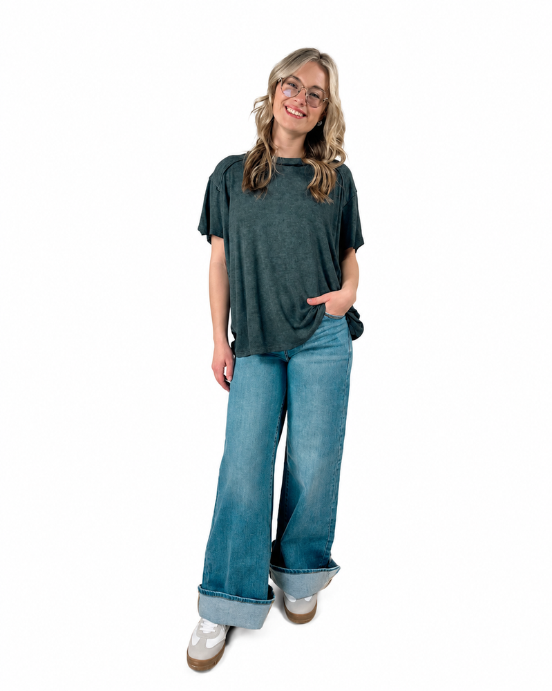 Risen High Rise Wide Leg Jeans — white background view 2