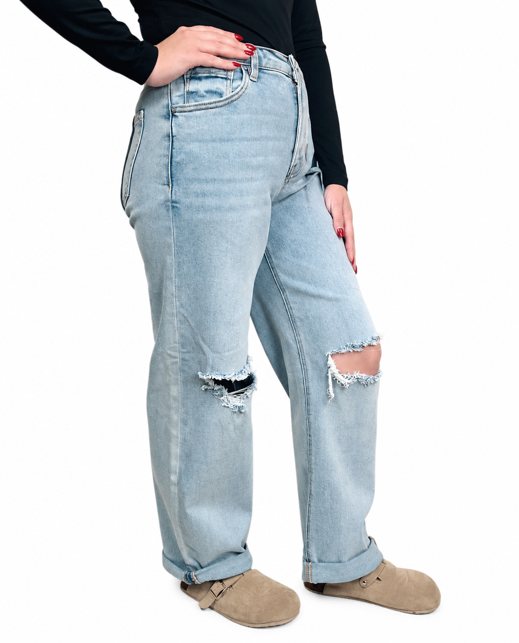 Risen Mid Rise Fit Boyfriend Jeans With Cuff