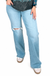 Risen Tummy Control High Rise Wide Leg Knee Distress — white background view 2