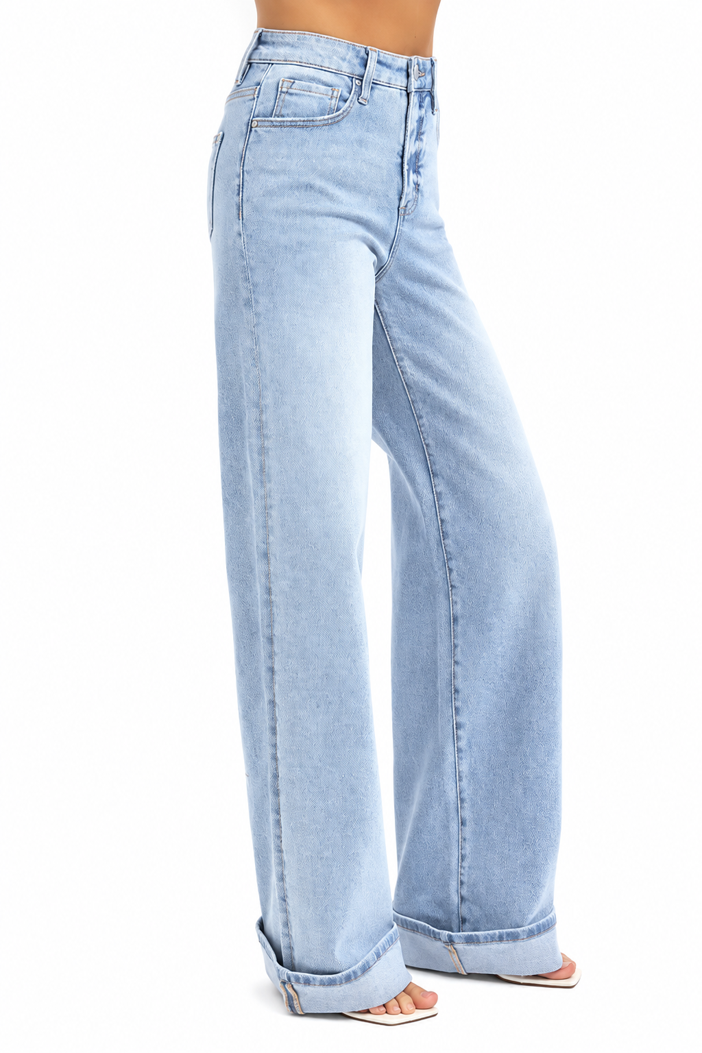 Risen Tummy Control High Rise Wide Cuffed Jeans