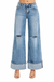 Tummy Control Mid Rise Wide Cuffed Jeans — white background view 1