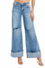 Tummy Control Mid Rise Wide Cuffed Jeans — white background view 2