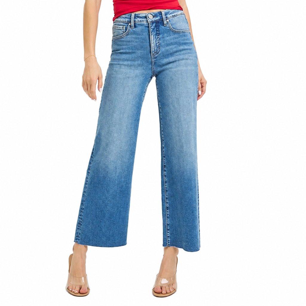 Risen Tummy Control High Rise Crop Wide Leg Jeans