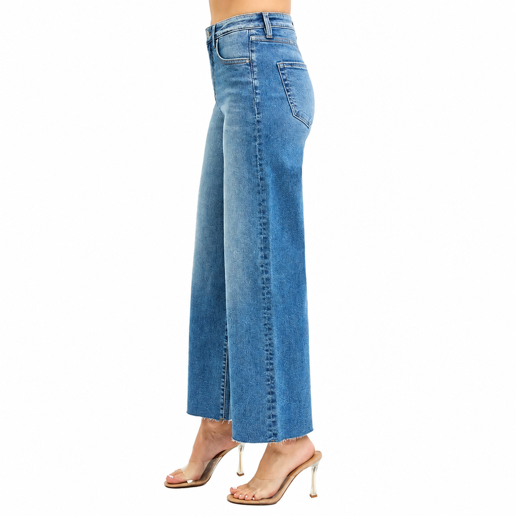 Risen Tummy Control High Rise Crop Wide Leg Jeans