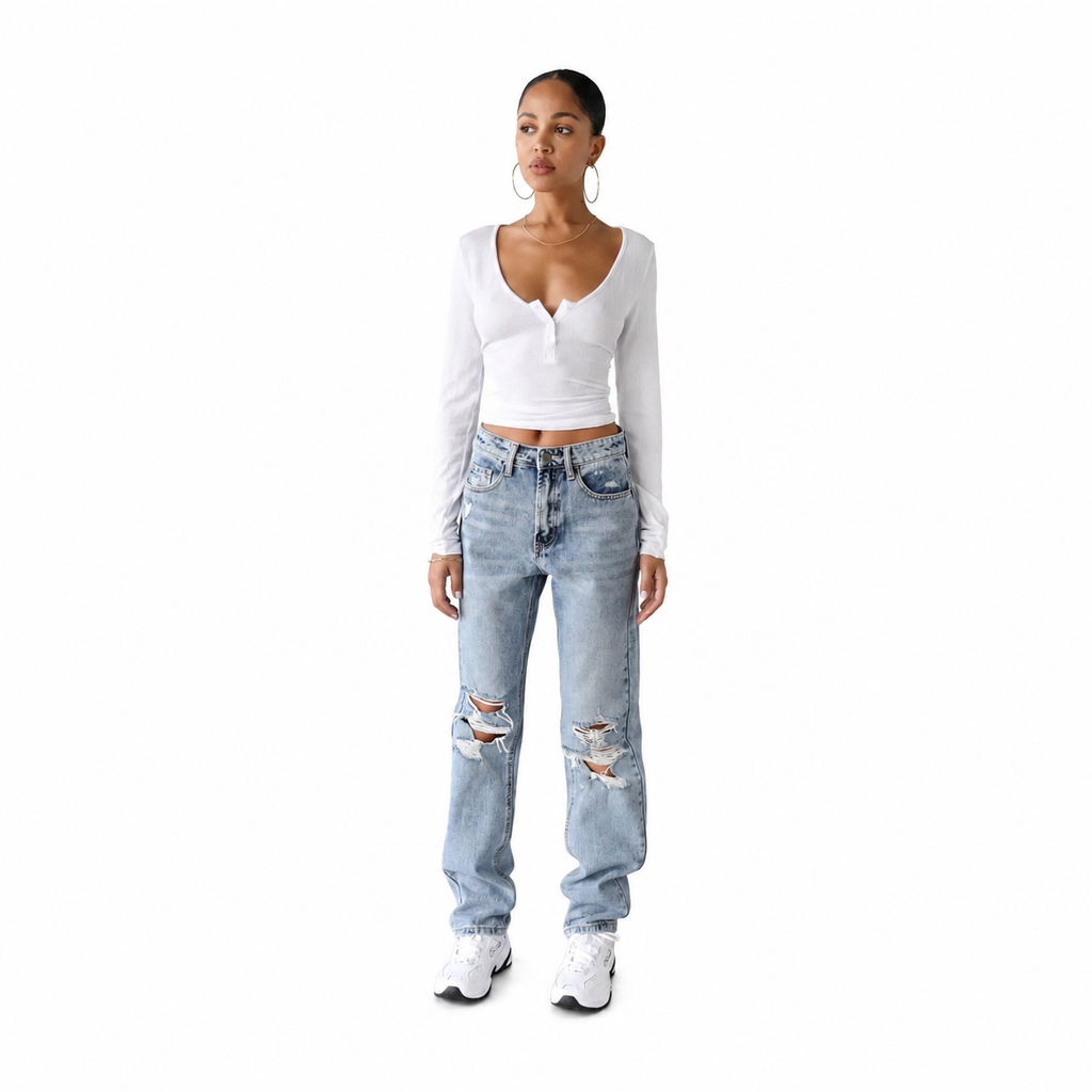 High Rise Straight Leg Denim Jeans
