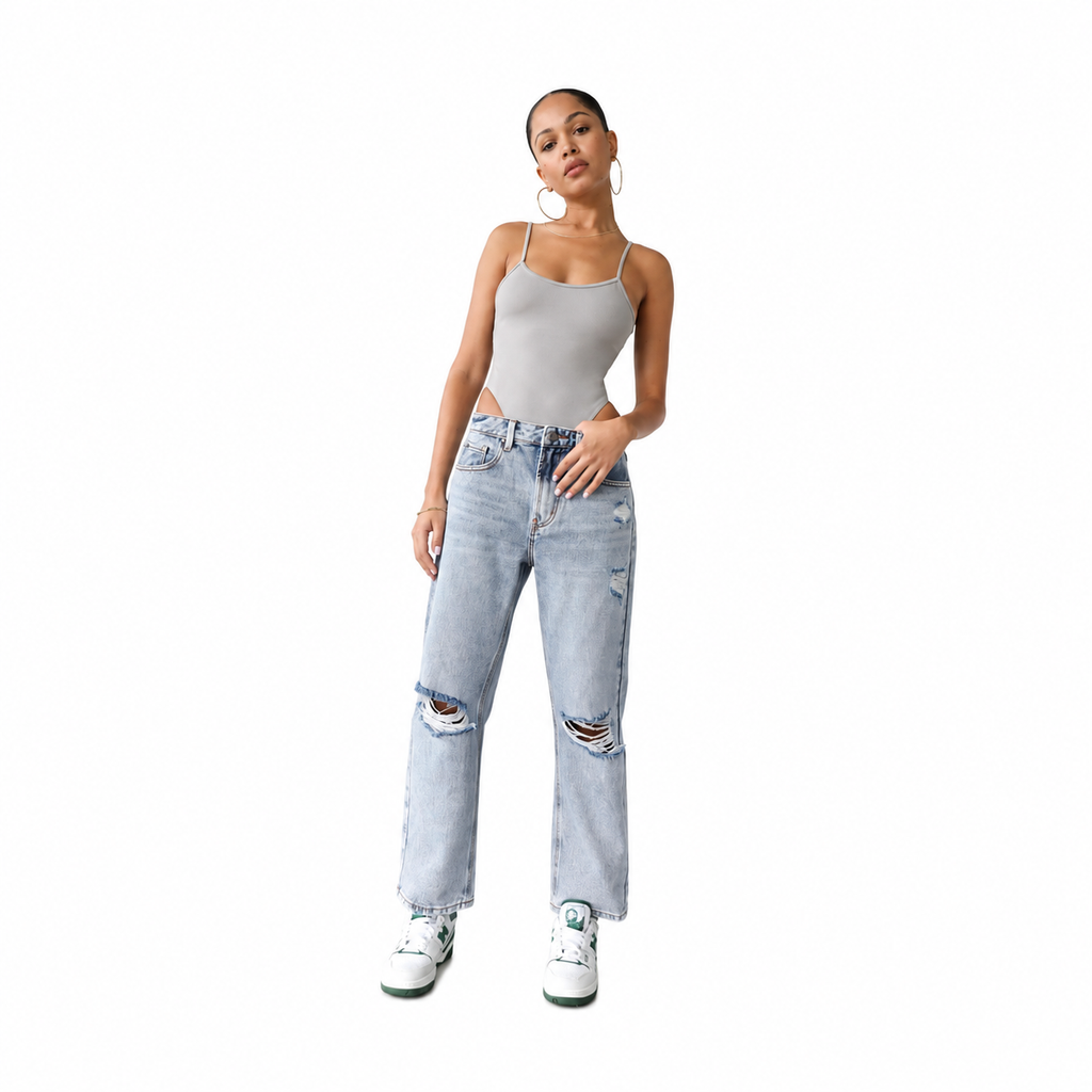 High Rise Straight Crop Denim Jeans - 7145