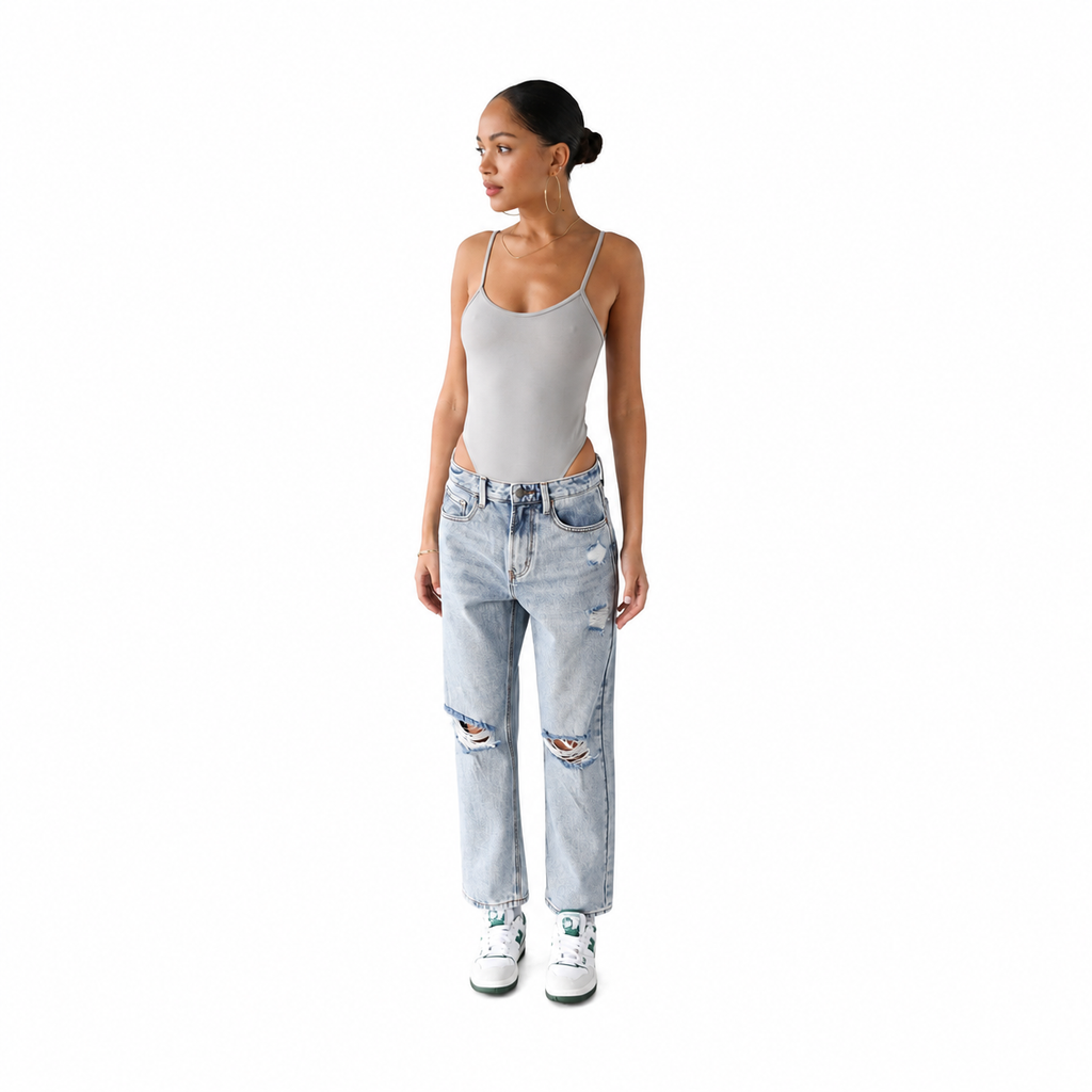 High Rise Straight Crop Denim Jeans - 7145