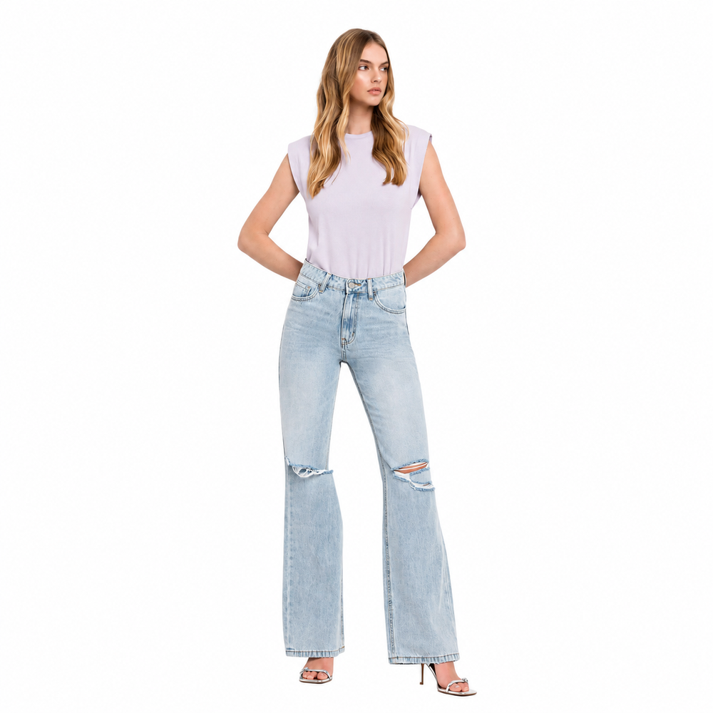 Vervet 90's Vintage Super High Rise Flare Jeans — white background view 2