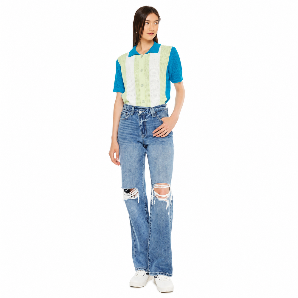 Kan Can 90'S CRISS CROSS STRAIGHT JEANS — white background view 1