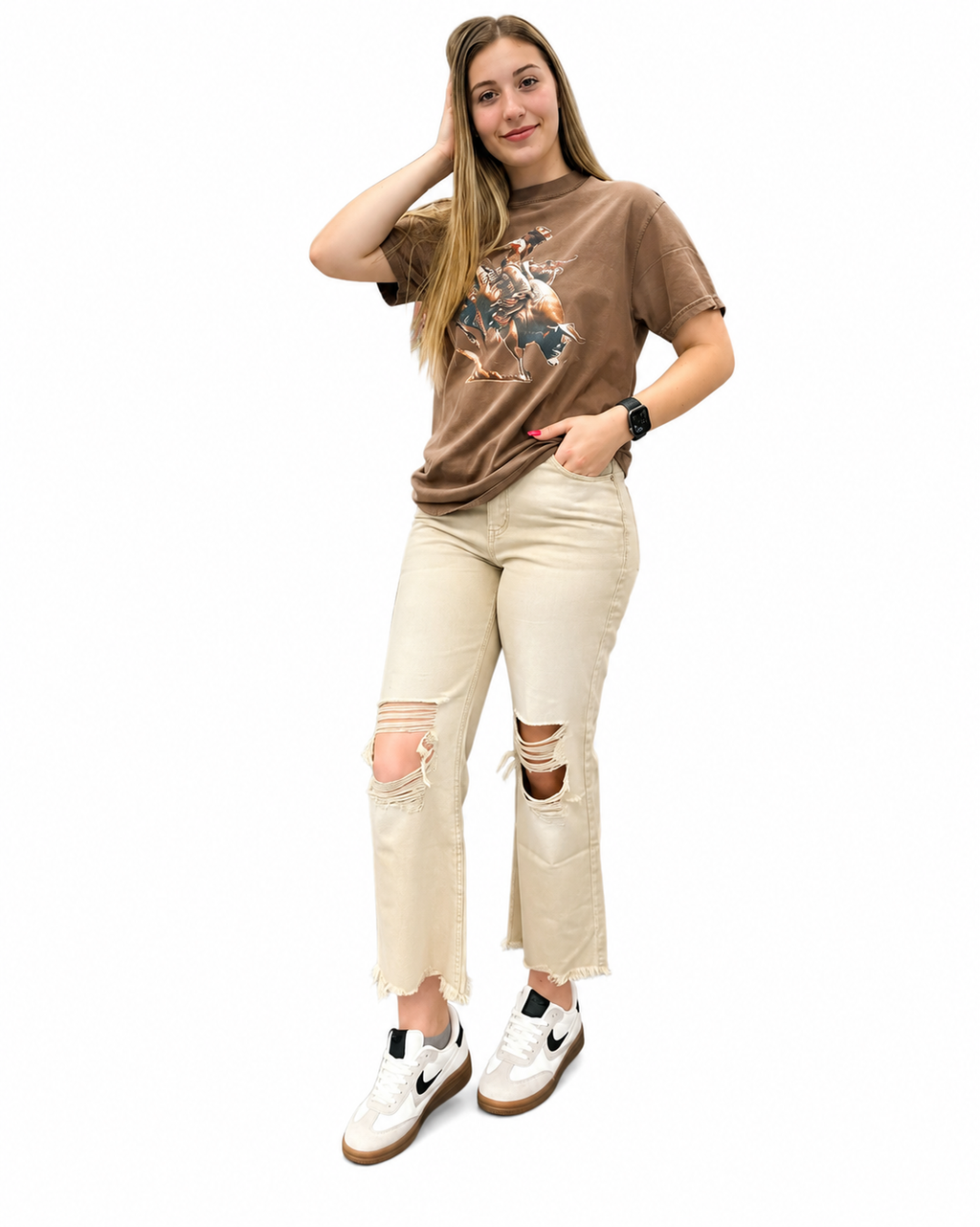 Washed Distressed Cropped Jeans