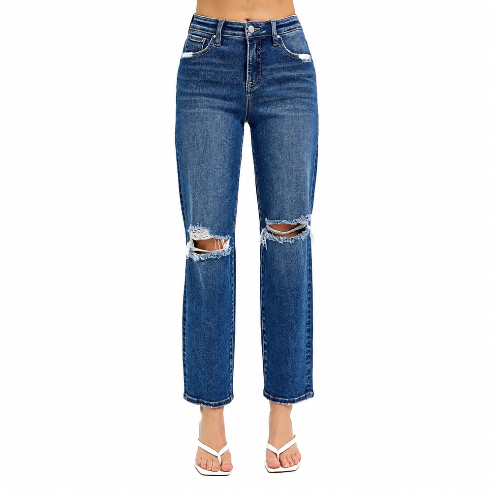 Risen Tummy Control High Rise Crop Girlfriend — white background view 1