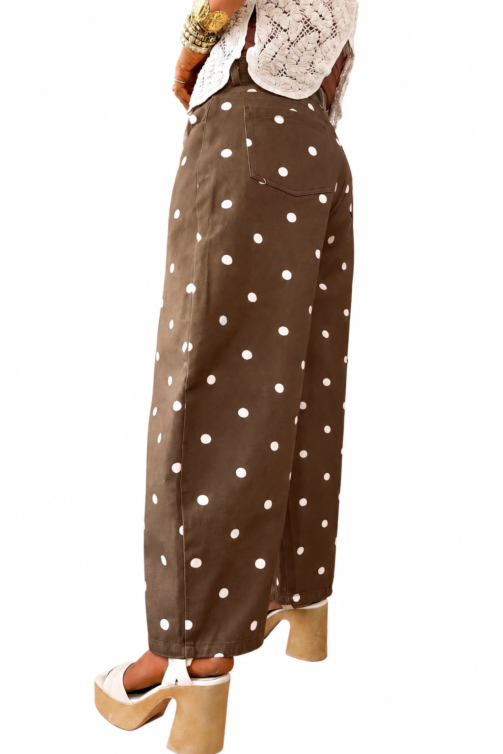 Brown Tailored Seam Polka Dot Barrel Jeans