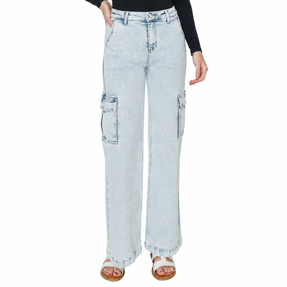High Rise Wide Cargo Pants — white background view 1