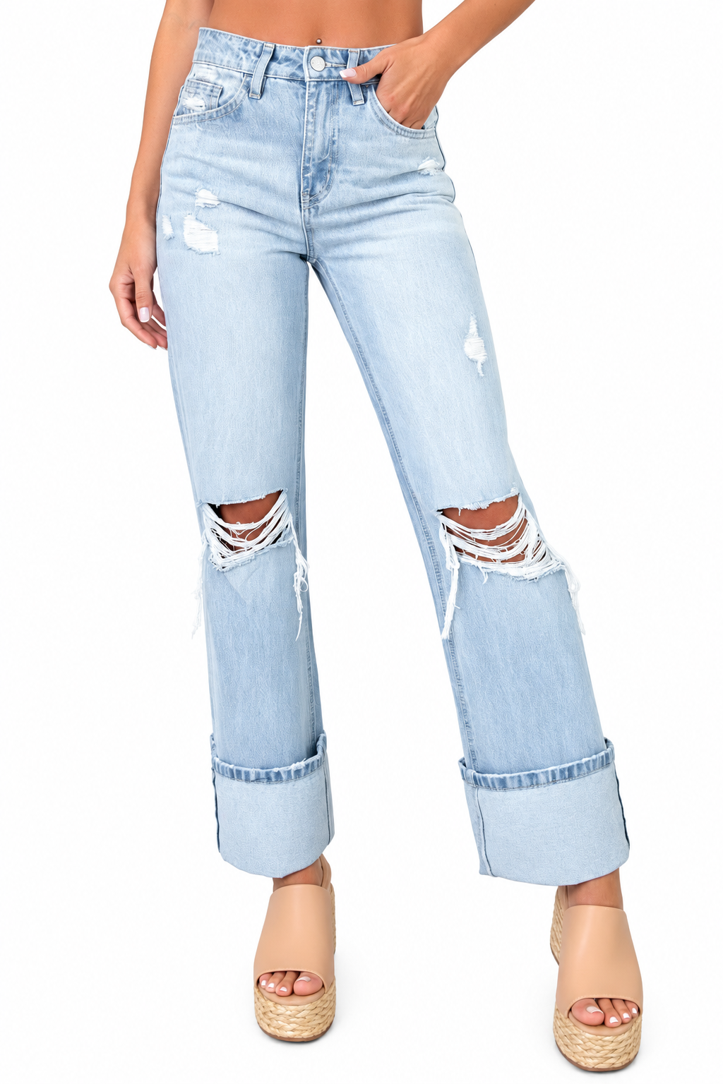Beau Blue Light Wash Distressed Straight Jeans