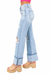 Beau Blue Light Wash Distressed Straight Jeans — white background view 2