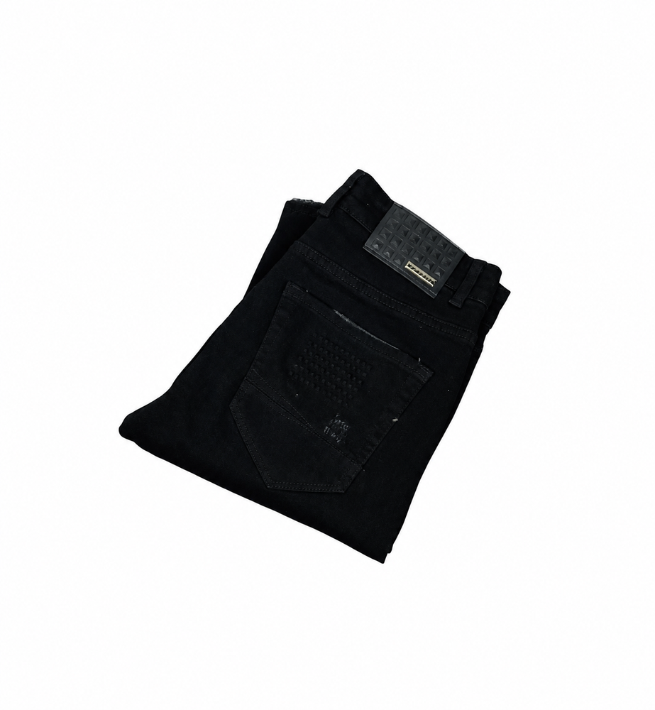Pavini Black Denim Pants — white background view 2