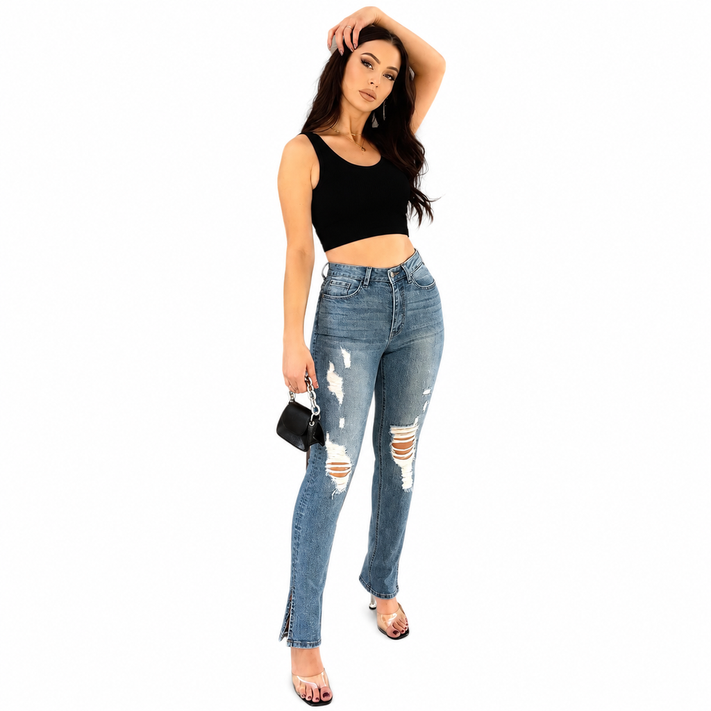 Top Tier Side Slit High Rise Jeans