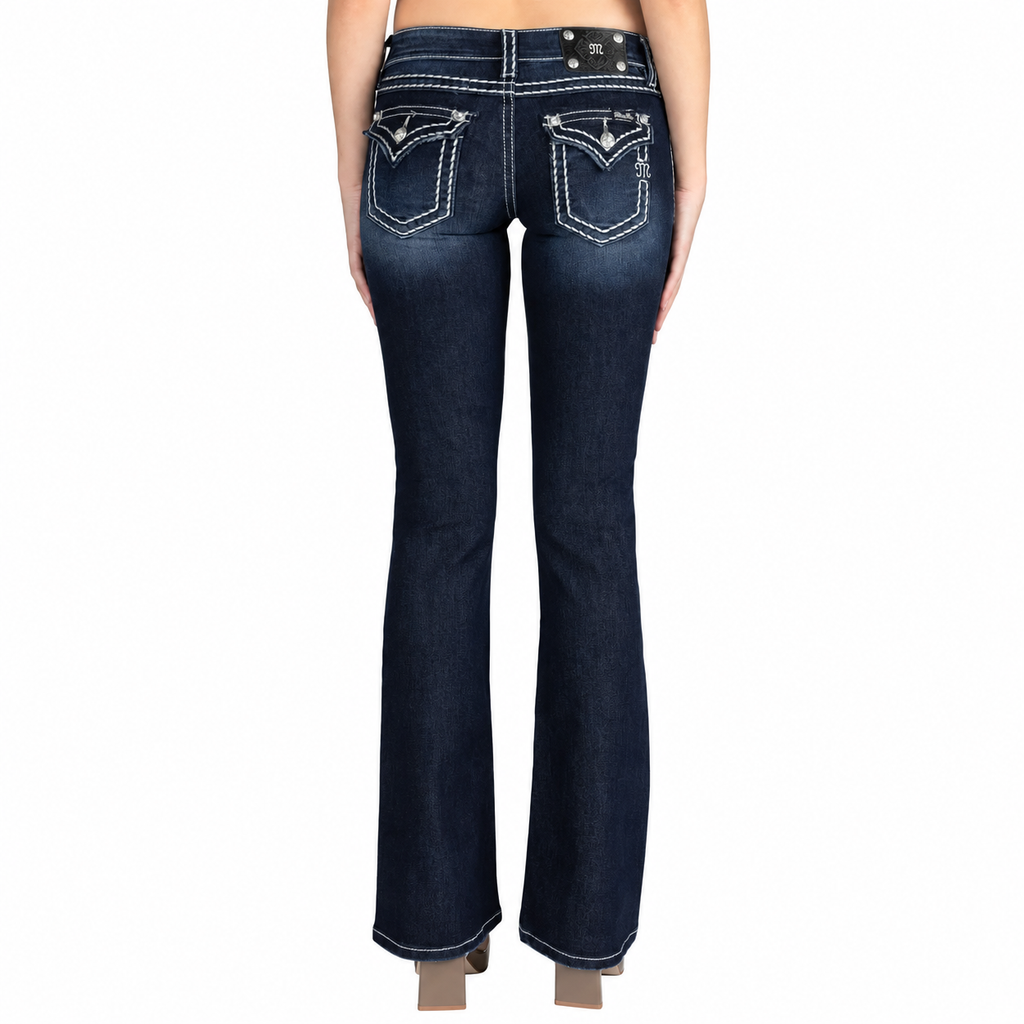 Miss Me Loose Saddle Stitch Border Bootcut Jeans