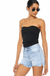 High rise denim shorts jeans — white background view 1