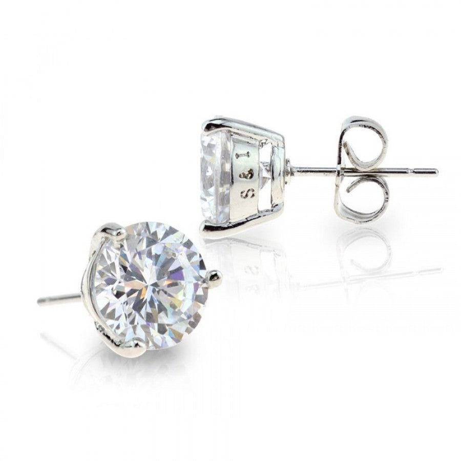 Silver clear round CZ stud earrings