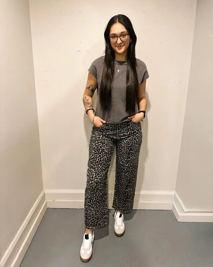 Leopard High Waist Barrel Jeans