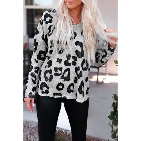 Leopard Print Loose Fit Long Sleeve Top - LECCE