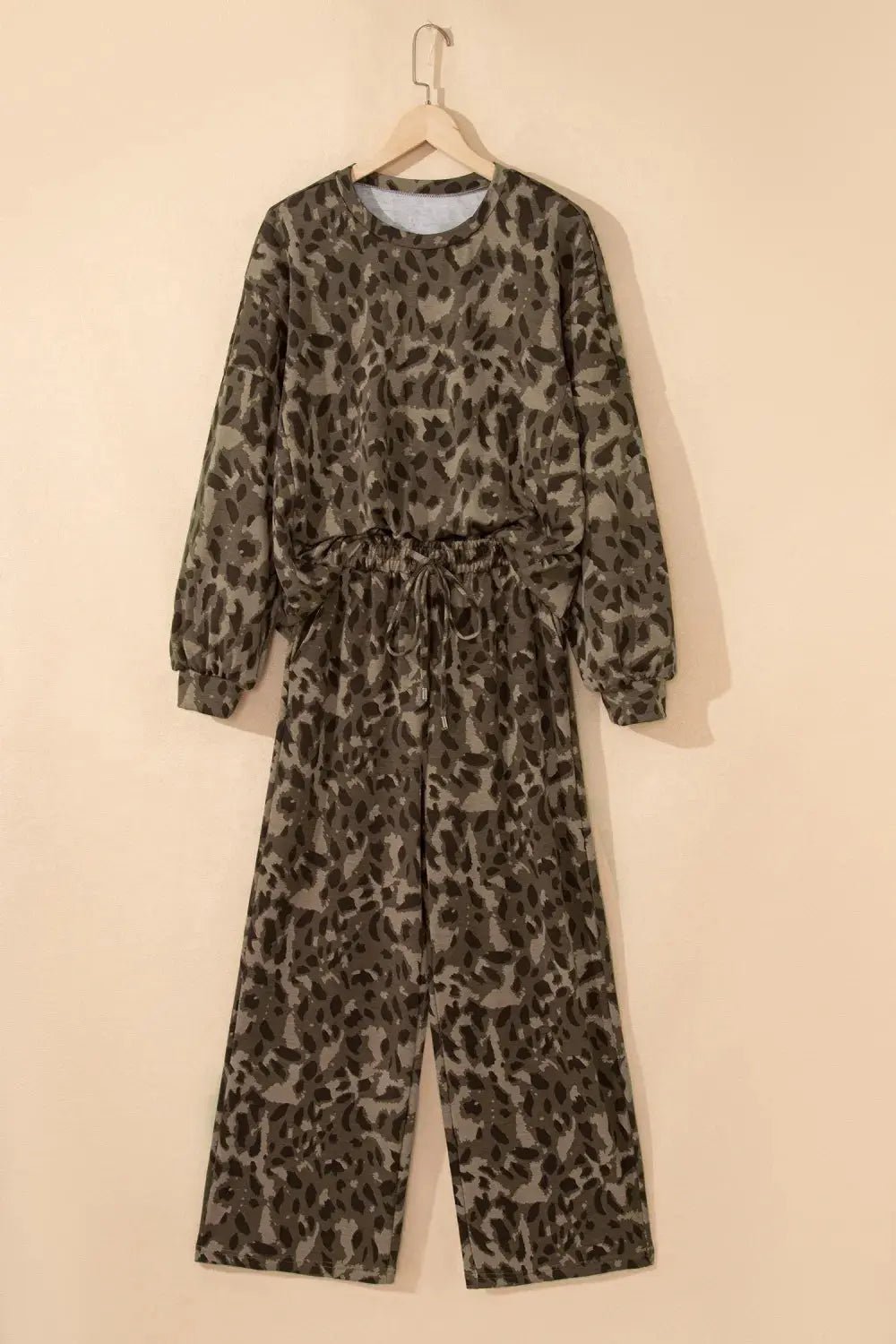 Leopard Pullover & Drawstring Loose Pant Set