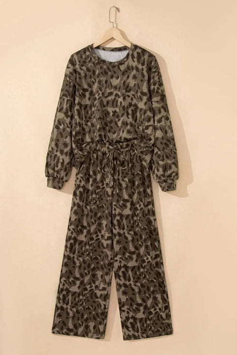 Leopard Pullover & Drawstring Loose Pant Set - LECCE