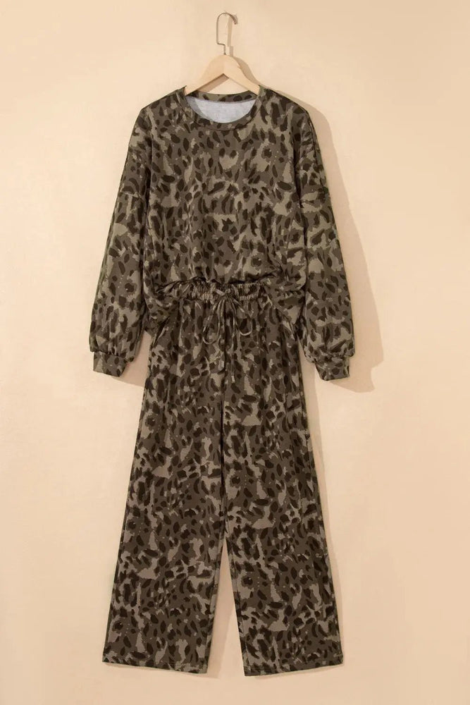 Leopard Pullover & Drawstring Loose Pant Set - LECCE