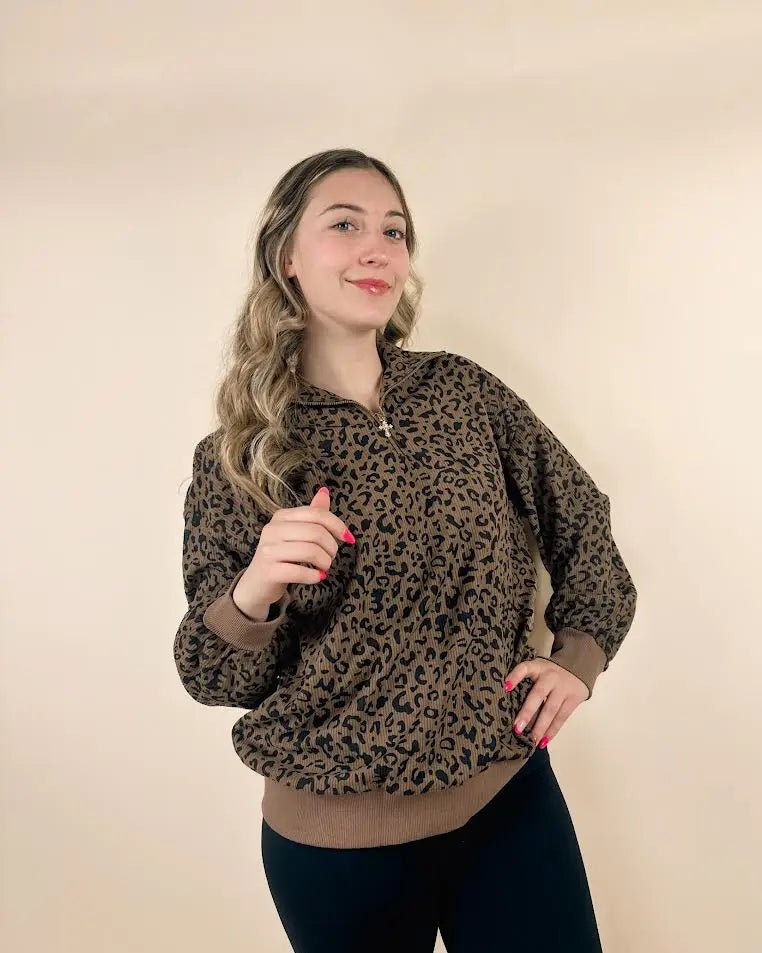Leopard Quarter Zip Pullover - LECCE
