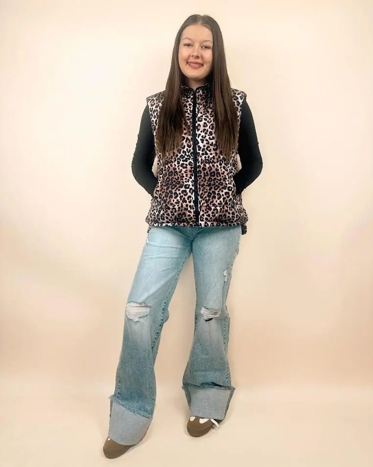 Leopard Quilted Puff Vest - LECCE