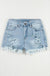 Light Blue Distressed Ripped Raw Hem High Waist Denim Shorts - LECCE