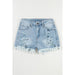 Light Blue Distressed Ripped Raw Hem High Waist Denim Shorts - LECCE