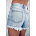 Light Blue Distressed Ripped Raw Hem High Waist Denim Shorts - LECCE