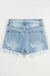 Light Blue Distressed Ripped Raw Hem High Waist Denim Shorts - LECCE