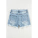 Light Blue Distressed Ripped Raw Hem High Waist Denim Shorts - LECCE