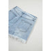 Light Blue Distressed Ripped Raw Hem High Waist Denim Shorts - LECCE