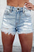 Light Blue Distressed Ripped Raw Hem High Waist Denim Shorts - LECCE