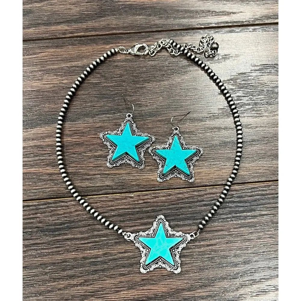Lone Star Turquoise Necklace Earrings Set - LECCE