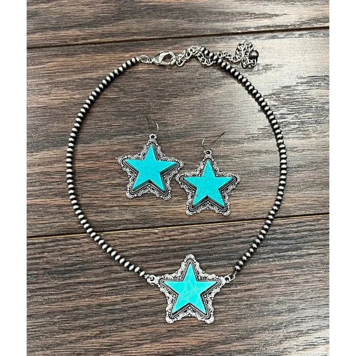 Lone Star Turquoise Necklace Earrings Set - LECCE