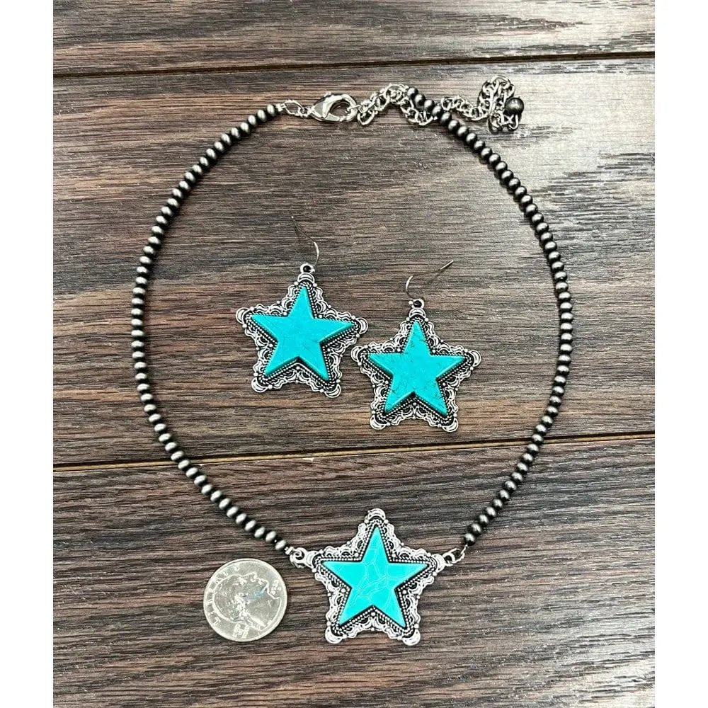 Lone Star Turquoise Necklace Earrings Set - LECCE
